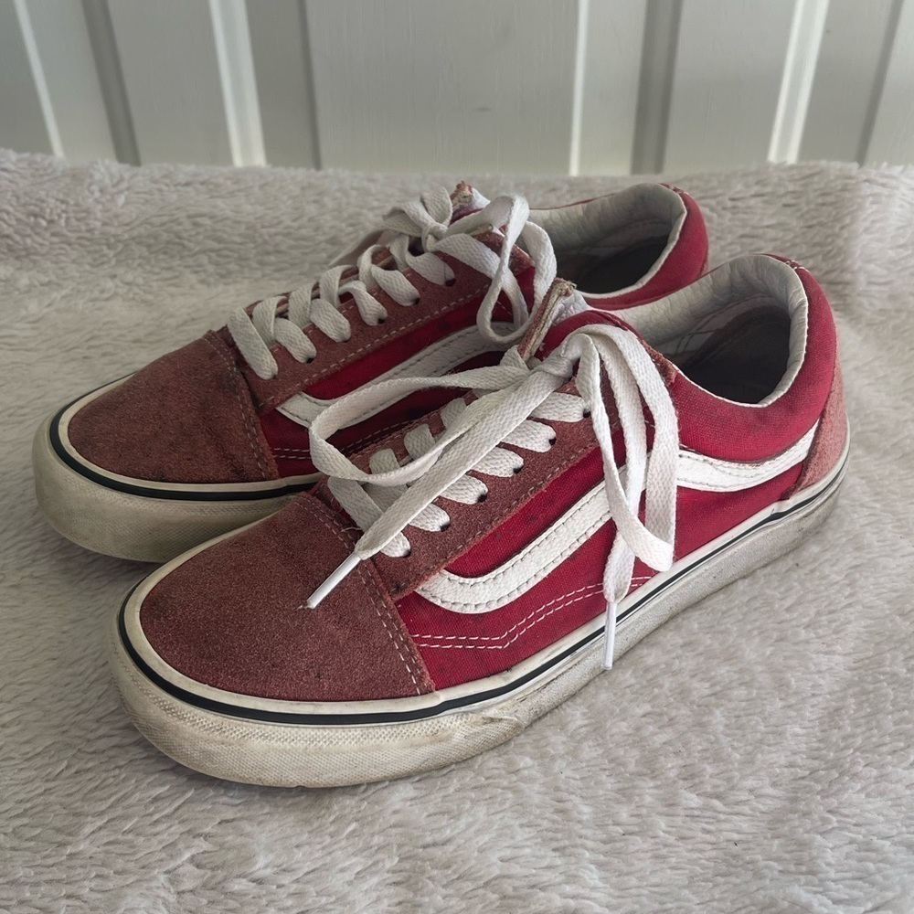 Vans old skool red suede lace up sneakers